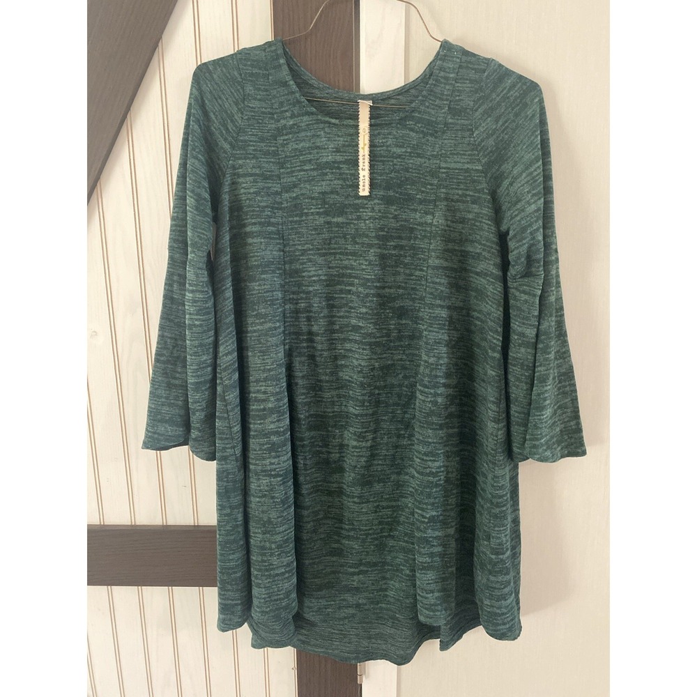 Uncle Frank Anthropologie Green Space Dye Long Sleeve Oversized Shift Dress S